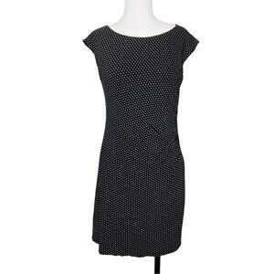 Ann Taylor Loft Dress sz M * Black Cream Polka Dot Ruched Side Lined Career Work